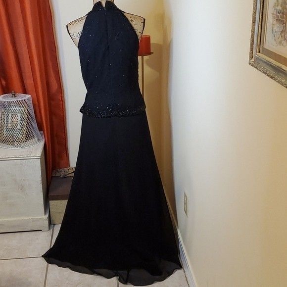J Kara black beaded chiffon maxi gown size 6 - Picture 7 of 14